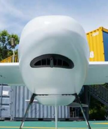 Front view of the rounded fuselage nose with its air intake